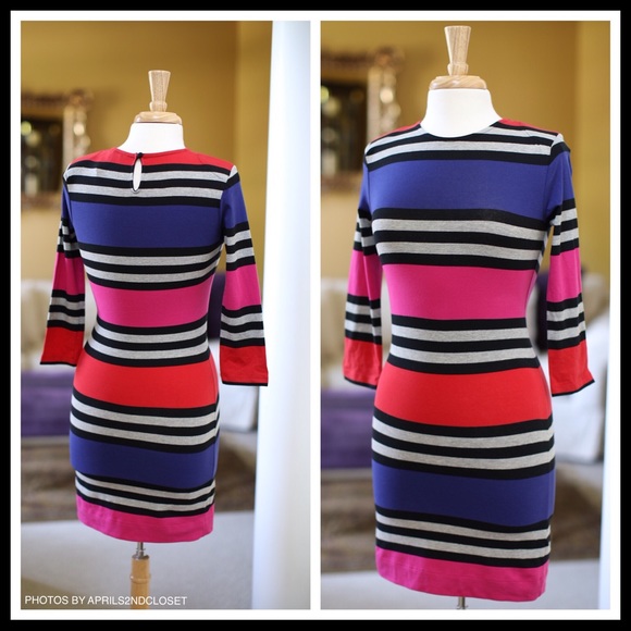 FRENCH CONNECTION STRIPED SHIFT BODYCON MINI DRESS - Picture 2 of 8